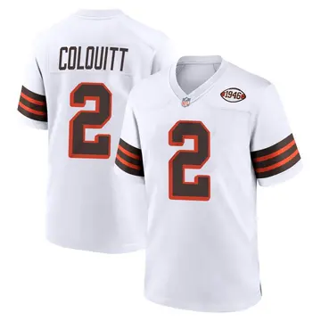 Nike Dustin Colquitt Men's Game Cleveland Browns White 1946 Collection Alternate Jersey