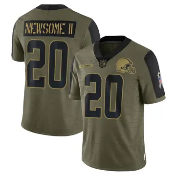 Nike Greg Newsome II Men's Limited Cleveland Browns Olive 2021 Salute To Service Jersey