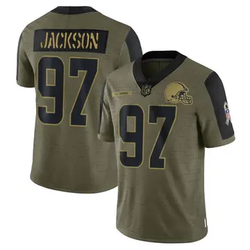 Nike Malik Jackson Men's Limited Cleveland Browns Olive 2021 Salute To Service Jersey