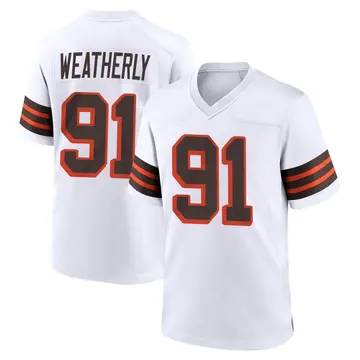Nike Stephen Weatherly Men's Game Cleveland Browns White 1946 Collection Alternate Jersey