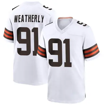 Nike Stephen Weatherly Men's Game Cleveland Browns White Jersey
